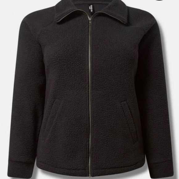 Torrid Deep Black Sherpa Zip Up Lounge Sweatshirt, Zipper Front, Collar, NWT 3X - Picture 1 of 16